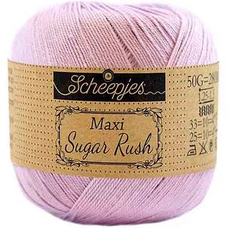 Scheepjes Maxi Sugar Rush 226 Light Orchid Indhold: 100% Bomuld Vægt/længde: 50 gram = ca. 280 meter Anbefalede pinde: 1.25 - 1.50 mm Strikkefasthed: 10 x 10 cm = 25m x 33p Maskinvask, 60°C / Tørres fladt.