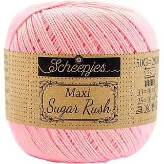 Scheepjes Maxi Sugar Rush 749 Pink Indhold: 100% Bomuld Vægt/længde: 50 gram = ca. 280 meter Anbefalede pinde: 1.25 - 1.50 mm Strikkefasthed: 10 x 10 cm = 25m x 33p Maskinvask, 60°C / Tørres fladt.