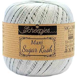 Scheepjes Maxi Sugar Rush 509 Baby Blue Indhold: 100% Bomuld Vægt/længde: 50 gram = ca. 280 meter Anbefalede pinde: 1.25 - 1.50 mm Strikkefasthed: 10 x 10 cm = 25m x 33p Maskinvask, 60°C / Tørres fladt.