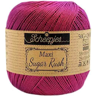 Scheepjes Maxi Sugar Rush 128 Tyrian Purple Indhold: 100% Bomuld Vægt/længde: 50 gram = ca. 280 meter Anbefalede pinde: 1.25 - 1.50 mm Strikkefasthed: 10 x 10 cm = 25m x 33p Maskinvask, 60°C / Tørres fladt.