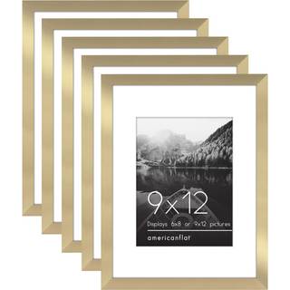 AMERICANFLAT 9X12 Billedramme med poleret plexiglass - S?t med 5 - Brug som 6x8 ramme med Mat eller 9x12 ramme uden Mat - Galleria Collection - G