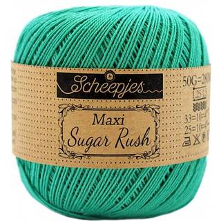 Scheepjes Maxi Sugar Rush 514 Jade Indhold: 100% Bomuld Vægt/længde: 50 gram = ca. 280 meter Anbefalede pinde: 1.25 - 1.50 mm Strikkefasthed: 10 x 10 cm = 25m x 33p Maskinvask, 60°C / Tørres fladt.