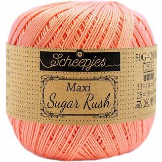 Scheepjes Maxi Sugar Rush 264 Light Coral Indhold: 100% Bomuld Vægt/længde: 50 gram = ca. 280 meter Anbefalede pinde: 1.25 - 1.50 mm Strikkefasthed: 10 x 10 cm = 25m x 33p Maskinvask, 60°C / Tørres fladt.