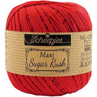 Scheepjes Maxi Sugar Rush 115 Hot Red Indhold: 100% Bomuld Vægt/længde: 50 gram = ca. 280 meter Anbefalede pinde: 1.25 - 1.50 mm Strikkefasthed: 10 x 10 cm = 25m x 33p Maskinvask, 60°C / Tørres fladt.