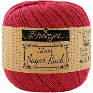 Scheepjes Maxi Sugar Rush 192 Scarlet Indhold: 100% Bomuld Vægt/længde: 50 gram = ca. 280 meter Anbefalede pinde: 1.25 - 1.50 mm Strikkefasthed: 10 x 10 cm = 25m x 33p Maskinvask, 60°C / Tørres fladt.
