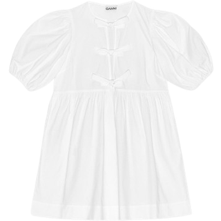 Cotton Poplin Tie String Mini Dress F9170 - Bright White - GANNI - Hvid L