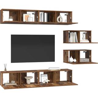 TV-møbelsæt Vægmonteret 6 pcs Gammelt træ Konstrueret træ