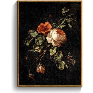 crmotu vintage inramad väggkonst botanisk blommig duk konsttryck still liv rose rustik bondgård dekor antik blomma svart vägg bilder för vardagsr