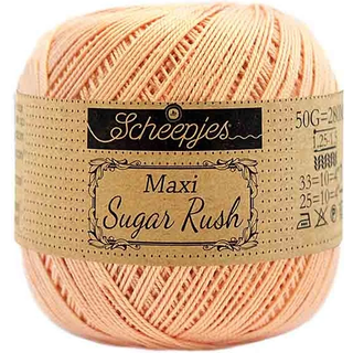 Scheepjes Maxi Sugar Rush 414 Salmon Indhold: 100% Bomuld Vægt/længde: 50 gram = ca. 280 meter Anbefalede pinde: 1.25 - 1.50 mm Strikkefasthed: 10 x 10 cm = 25m x 33p Maskinvask, 60°C / Tørres fladt.