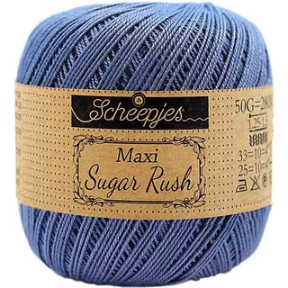 Scheepjes Maxi Sugar Rush 261 Capri Blue Indhold: 100% Bomuld Vægt/længde: 50 gram = ca. 280 meter Anbefalede pinde: 1.25 - 1.50 mm Strikkefasthed: 10 x 10 cm = 25m x 33p Maskinvask, 60°C / Tørres fladt.