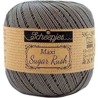 Scheepjes Maxi Sugar Rush 242 Metal Grey Indhold: 100% Bomuld Vægt/længde: 50 gram = ca. 280 meter Anbefalede pinde: 1.25 - 1.50 mm Strikkefasthed: 10 x 10 cm = 25m x 33p Maskinvask, 60°C / Tørres fladt.