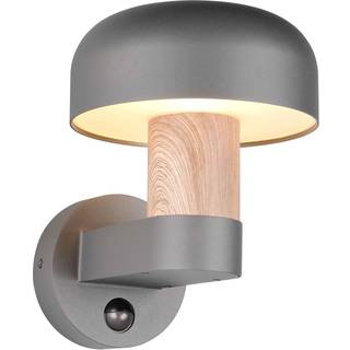 Udendørs væglampe Fraser Sensor, grå/trælook, aluminium IP54 E27