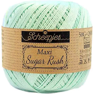 Scheepjes Maxi Sugar Rush 385 Crystalline Indhold: 100% Bomuld Vægt/længde: 50 gram = ca. 280 meter Anbefalede pinde: 1.25 - 1.50 mm Strikkefasthed: 10 x 10 cm = 25m x 33p Maskinvask, 60°C / Tørres fladt.