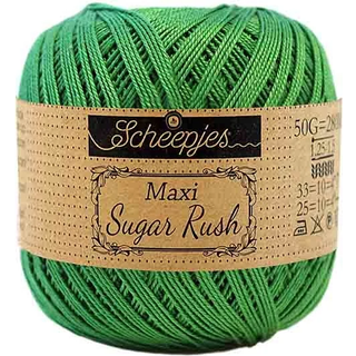 Scheepjes Maxi Sugar Rush 606 Grass Green Indhold: 100% Bomuld Vægt/længde: 50 gram = ca. 280 meter Anbefalede pinde: 1.25 - 1.50 mm Strikkefasthed: 10 x 10 cm = 25m x 33p Maskinvask, 60°C / Tørres fladt.