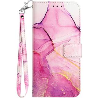 EIDERWOOD iPhone 16 Plus Kunstlæder Flip Cover m. Pung og Strop - Lyserød Marmor