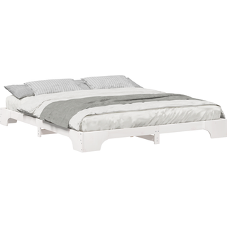 Gulv Sengeramme Hvid 200 X 220 Cm Massivt Fyrretræ