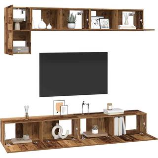 TV-møbelsæt Vægmonteret 5 pcs Gammelt træ Konstrueret træ