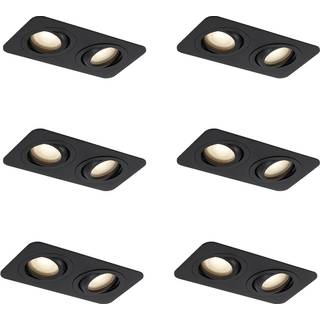 Sæt med 6 afrundede forsænkede spots sort GU10 50mm drejelig og vipbar IP44 2-lys - Alberto