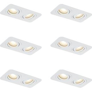 Sæt med 6 afrundede indbyggede spots hvid GU10 50mm drejelig og vipbar IP44 2-lys - Alberto
