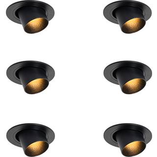 Sæt med 6 indbygningsspots sort GU10 35mm rund vipbar - Installa