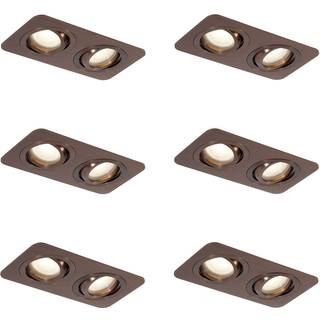 Sæt med 6 afrundede forsænkede spots mørk bronze GU10 50mm drejelig og vipbar IP44 2-lys - Alberto