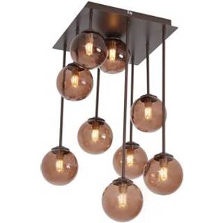 Design loftslampe bronze med bronze glas 9-lys - Athen