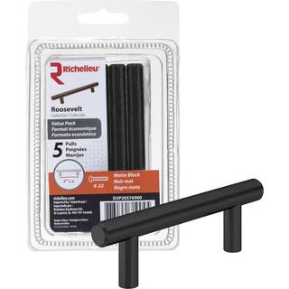 Richelieu Hardware D5P20576900 (5-Pack) Center-to-Center Roosevelt Collection 3-tums (76 mm) Center-to-Center Matte Black Modern Cabinet and Draw
