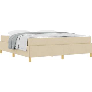 Box Spring Seng Creme Og Beige Og Hvid 180 X 200 Cm Stof