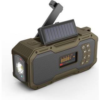 Nødradio vandtæt med digital display, bluetooth, lygte, læselampe, håndsving, solceller, USB-C og powerbank på 5000mAh batteri