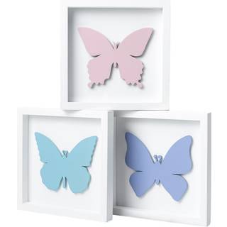TideAndTales 3d sommerfugle v?relsesindretning til piger Indrammet s?t med 3 (7 x 7) Tr? babypige v?gdekoration til b?rnehave V?gkunst Sommerfugl