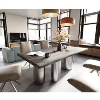 Esstisch Edge 200x100 XL Akazie Platin Troa Edelstahl gebürstet Live-Edge