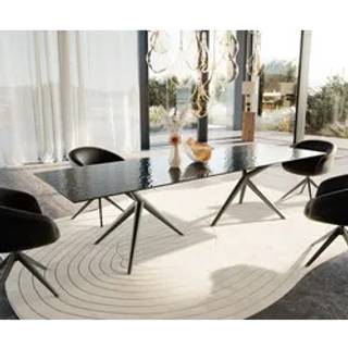 Esstisch Edge 300x100 Reliefglas Rauchschwarz 3D-Design Estelar rund Metall Effektfinish Titan - Laminam® Sabbia Eichefarbig