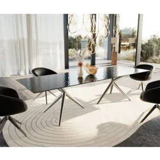 Esstisch Edge 300x100 Reliefglas Rauchschwarz 3D-Design Estelar rund Edelstahl - Laminam® Sabbia Eichefarbig