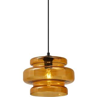 Retro pendellampe sort med orange glas - Denise