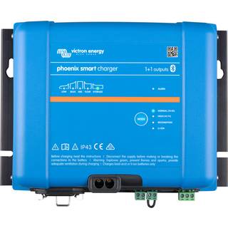 Batterioplader Victron Phoenix Smart IP43, 120 - 230 V, 24 V, 25 A / time, med 2 udgange, til forbrugsbank + startbank, uden ladekabel