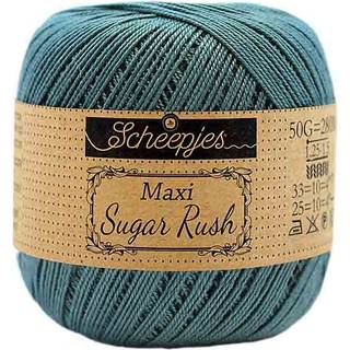 Scheepjes Maxi Sugar Rush 391 Deep Ocean Green Indhold: 100% Bomuld Vægt/længde: 50 gram = ca. 280 meter Anbefalede pinde: 1.25 - 1.50 mm Strikkefasthed: 10 x 10 cm = 25m x 33p Maskinvask, 60°C / Tørres fladt.