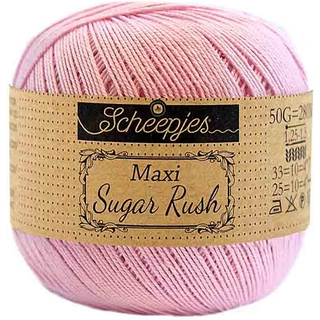 Scheepjes Maxi Sugar Rush 246 Icy Pink Indhold: 100% Bomuld Vægt/længde: 50 gram = ca. 280 meter Anbefalede pinde: 1.25 - 1.50 mm Strikkefasthed: 10 x 10 cm = 25m x 33p Maskinvask, 60°C / Tørres fladt.
