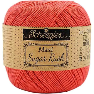 Scheepjes Maxi Sugar Rush 252 Watermelon Indhold: 100% Bomuld Vægt/længde: 50 gram = ca. 280 meter Anbefalede pinde: 1.25 - 1.50 mm Strikkefasthed: 10 x 10 cm = 25m x 33p Maskinvask, 60°C / Tørres fladt.
