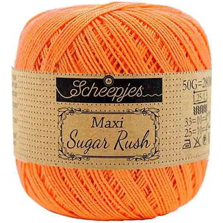 Scheepjes Maxi Sugar Rush 386 Peach Indhold: 100% Bomuld Vægt/længde: 50 gram = ca. 280 meter Anbefalede pinde: 1.25 - 1.50 mm Strikkefasthed: 10 x 10 cm = 25m x 33p Maskinvask, 60°C / Tørres fladt.