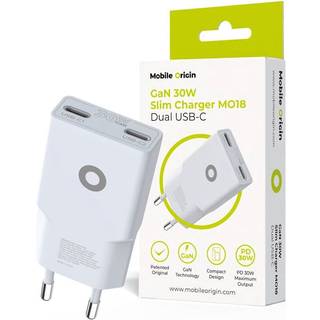 Mobile Origin - MO18 30W Slim Vægoplader m. 2x USB-C - Hvid