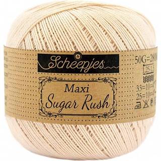 Scheepjes Maxi Sugar Rush 255 Nude Indhold: 100% Bomuld Vægt/længde: 50 gram = ca. 280 meter Anbefalede pinde: 1.25 - 1.50 mm Strikkefasthed: 10 x 10 cm = 25m x 33p Maskinvask, 60°C / Tørres fladt.