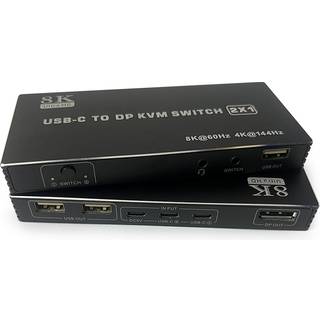 NÖRDIC USB-C KVM-switch 2 til 1 DP 8K60Hz 4K144Hz 3xUSB 1x3.5mm