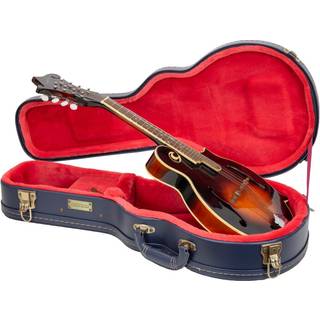 Crossrock Relief Series Mandolin Case for F-Style | Udskåret havblå finish Deep Scarlett Velvet Interior Lock - Premium Wooden Hardshell