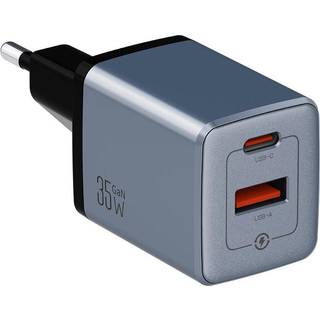 NEXTBATT 35W GaN Væglader USB-C/USB-A - Sort/Grå
