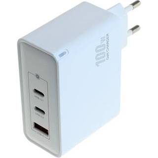 OTB USB GaN-oplader 100W - 2x USB-C & 1x USB-A, hurtig opladning med strømforsyning - Hvid