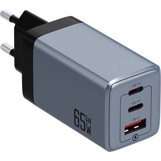 NEXTBATT 65W GaN Væglader 2x USB-C/1x USB-A - Sort/Grå