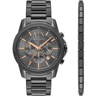Armani Exchange Banks Chronograph Quartz Grey Dial Steel Strap Men's Watch AX7170SET
