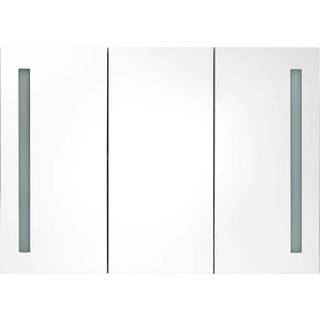 badeværelsesskab med spejl + LED-lys 89x14x62 cm skinnende hvid