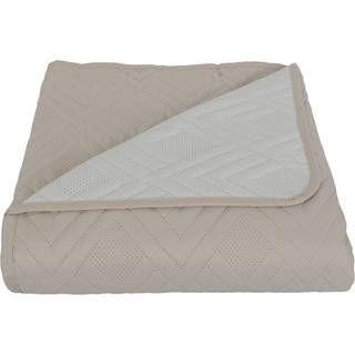 Sengetæppe - 260X240 cm - Vendbart sandfarvet og hvidt - Tæppe til dobbeltseng