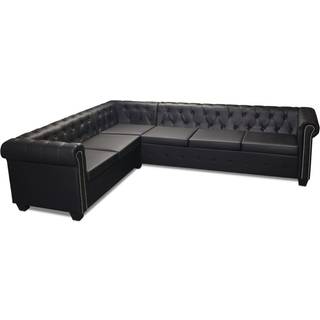 Chesterfield 6-personers hjørnesofa kunstlæder sort